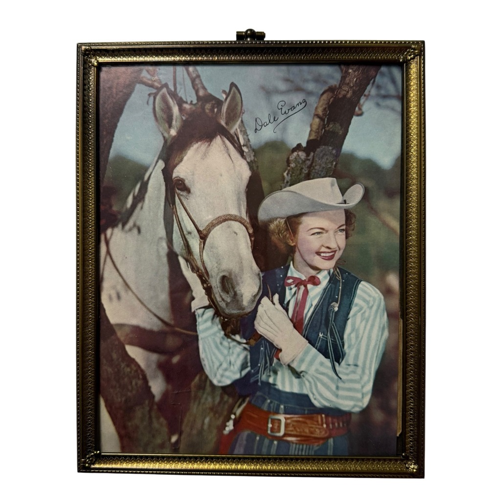 Vintage Dale Evans Framed Color Print Western Cowgirl Horse Gold Tone Frame